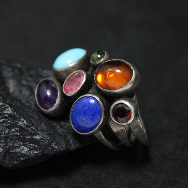 Beautiful NAKAI Stone Sterling Ring, Vintage Silver Ring, Turquoise Ring, Amber Silver Ring, One of a Kind, Unique Cabochon Gemstone Ring