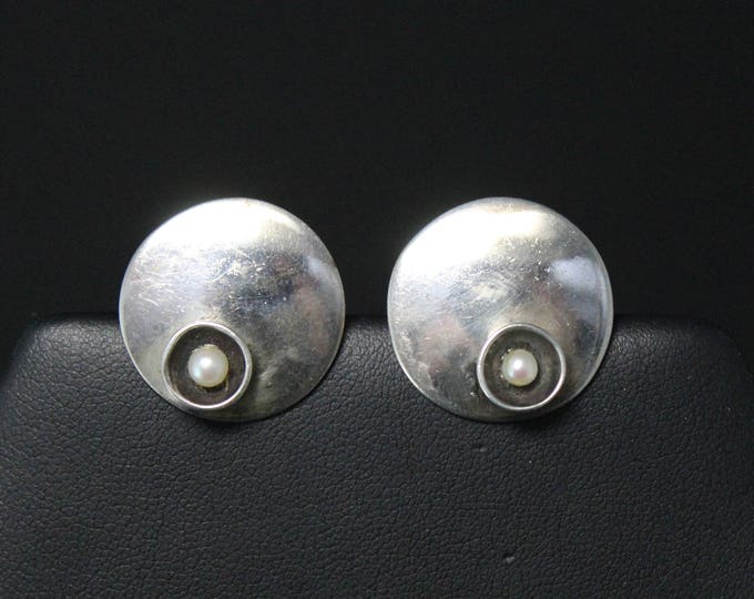 Modernist Sterling Silver and Pearl Cuff Links, Modernist Sterling Cuff Links, Mid Century Cuff Links, MCM Jewelry, Atomic Sterling Jewelry