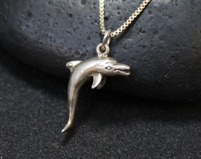 Sterling Silver Dolphin Necklace, Dolphin Jewelry, Sterling Silver Dolphin Pendant, Tropical Jewelry, Beach Themed Jewelry, Sterling Dolphin