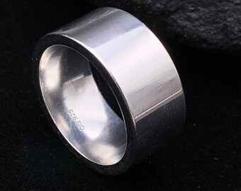 Wide Sterling Band Ring, Cigar Band Ring, Plain 925 Wedding Band, Size 8.5, 10 mm