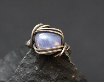 Sterling Silver Opal Doublet Wire Wrap Ring, Opal Ring, Sterling Opal Ring, Sterling Silver Wire Wrap Jewelry, Opal Jewelry