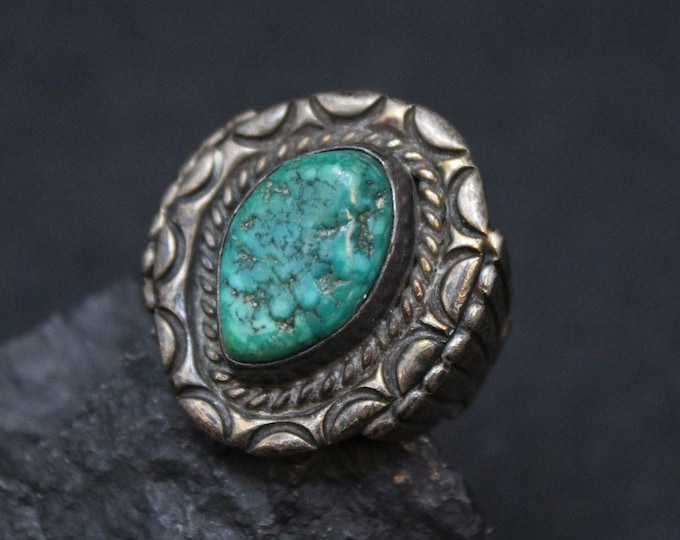 Sterling Silver and Green Turquoise  Men's Ring, Turquoise Ring, Sterling Unisex Ring, Square Ring