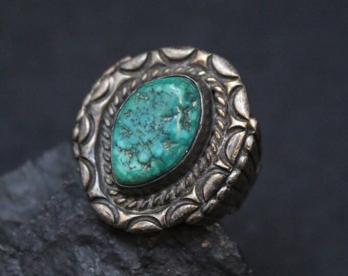 Sterling Silver and Green Turquoise  Men's Ring, Turquoise Ring, Sterling Unisex Ring, Square Ring