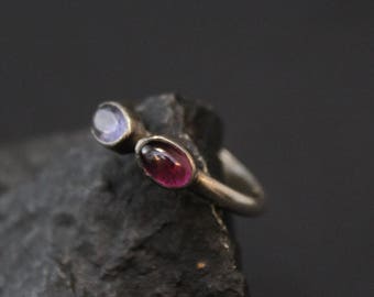 Bague empilable en améthyste en argent sterling, bague empilable en deux pierres en améthyste, bague empilable en pierres précieuses en argent, bague en améthyste en argent