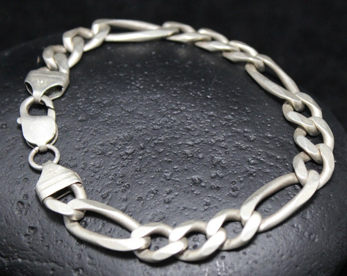 Men's Sterling Silver Figaro Link Chain Bracelet, Chunky Sterling Silver Link Bracelet, 9 Inch Heavy Silver Chain Bracelet