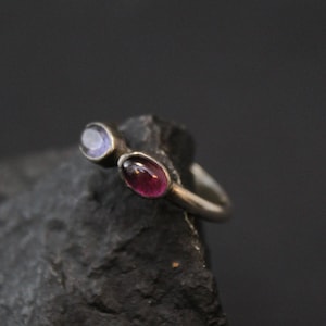 Sterling Silver Amethyst Gemstone Stacker Ring, Amethyst Two Stone Stacking Ring, Silver Gemstone Stack Ring, Silver Amethyst Ring