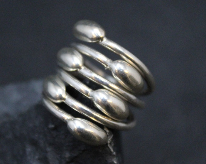 Sterling Silver Mexico Modernist Bypass Ring, Modernist Sterling Ring, Unique Sterling Silver Ring, Wide Sterling Silver Ring, Taxco Ring