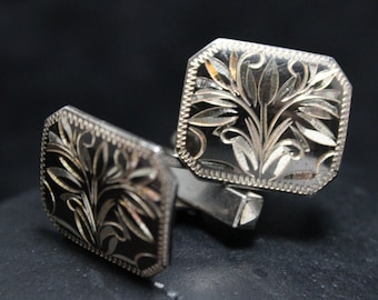 Sterling Silver Floral Cuff Links Art Nouveau Style With Hand Engraving, Vintage Silver Cuff Links, Antique Cuff Links, Silver Guy Gift