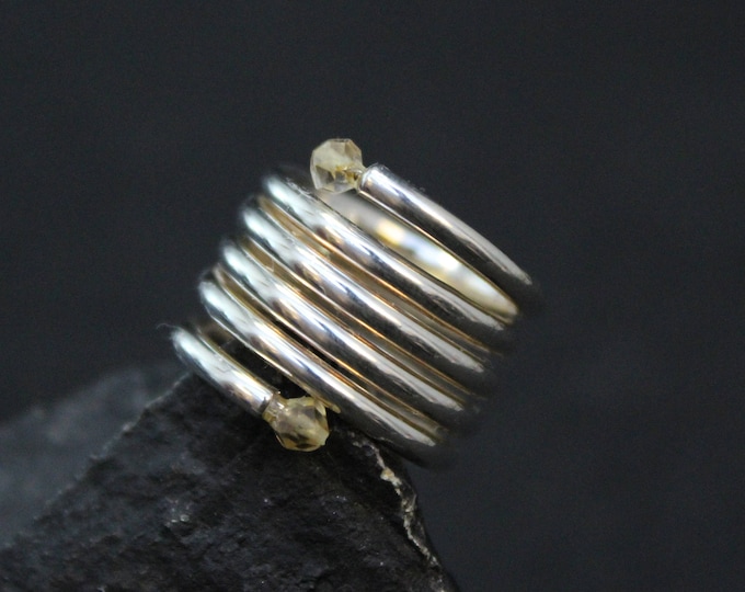 Sterling Silver Beaded Spiral Ring, Sterling Spiral Ring, Sterling Silver Wrap Ring, Crystal Beaded Ring, Modernist Sterling Silver Ring