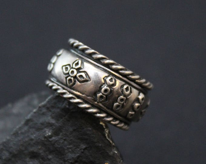 Wide Sterling Silver Spinning Band Ring, Spinning Rope Ring, Sterling Spin RIng, Sterling Silver Spinning Ring, Decorative Spinning Ring
