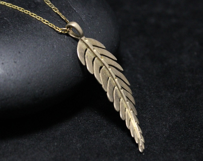 Long Gold Plated Sterling Silver Fern Leaf Necklace 30 inches, Gold Leaf Pendant, Silver Leaf Pendant, Gold Leaf Necklace, Gold Fern Jewelry