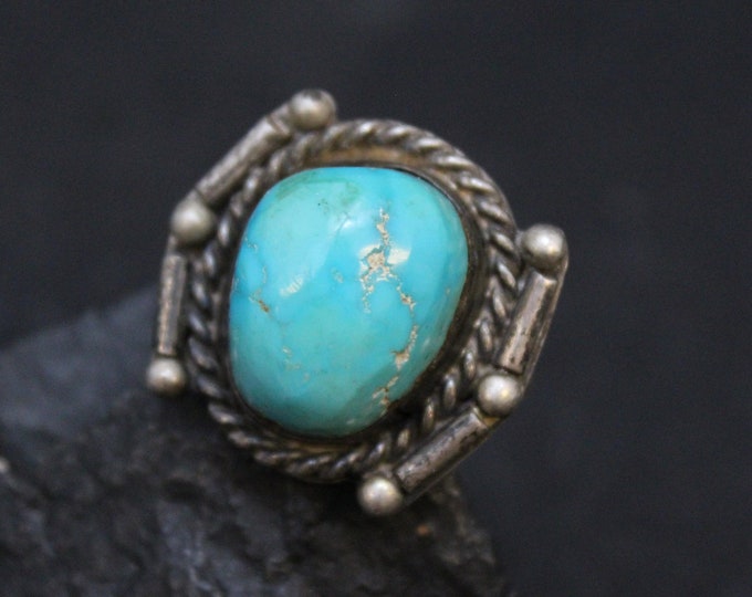 Sterling Silver and Turquoise Old Men's Ring, Turquoise 925 Ring, Sterling Unisex Ring, Large Blue Ring