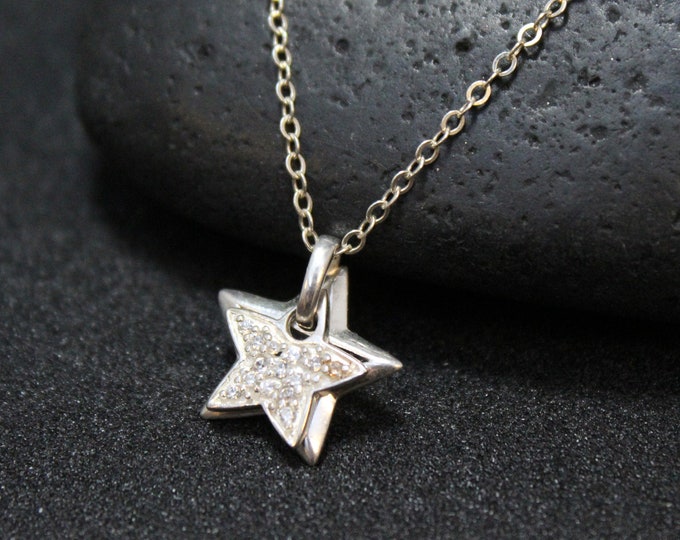 Sterling Silver Layered CZ Star Necklace, Sterling Gemstone Star Necklace, Small Sterling Silver Star Necklace, Simple Star Necklace