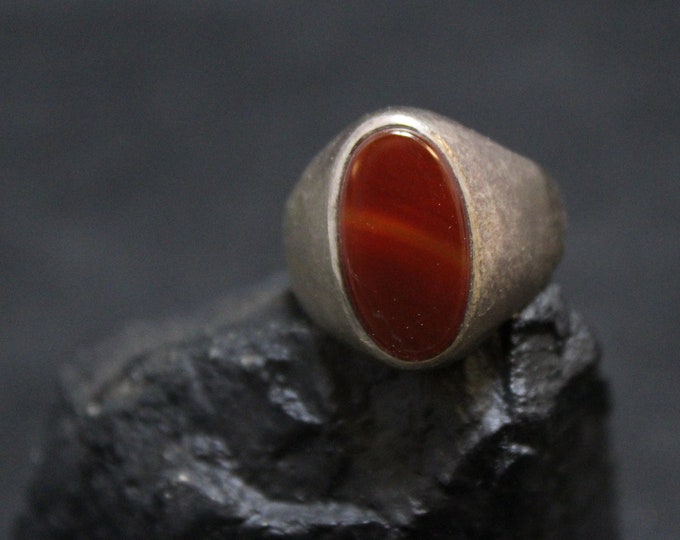 Sterling Silver Banded Red Gemstone Ring