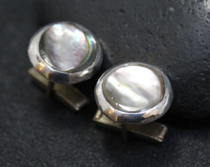 Sterling Silver Abalone Cuff Links, Round Sterling Silver Cuff Links, Abalone Cuff Links, Sterling Silver Shell Cuff Links