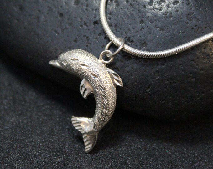 Sterling Silver Dolphin Necklace, Dolphin Jewelry, Sterling Silver Dolphin Pendant, Tropical Jewelry, Beach Themed Jewelry, Sterling Dolphin