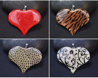 One Sterling Silver Enamel Heat Pendant, Animal Print Jewelry, Sterling Heart Pendant, Large Sterling Silver Enamel Heart, Heart Necklace