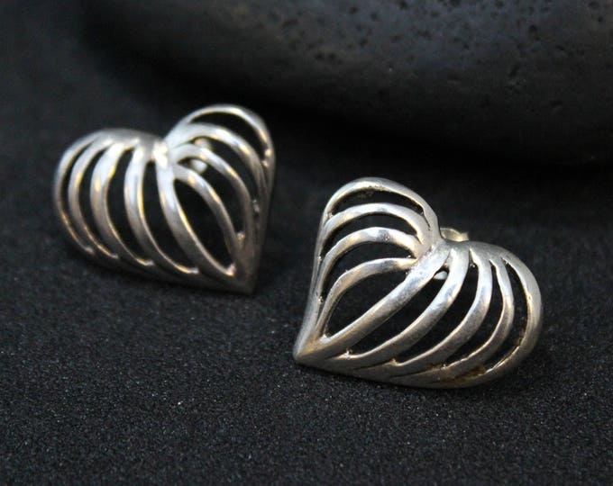 Sterling Silver Cut Out Heart Post Earrings, Sterling Silver Heart Earrings, Heart Jewelry, Heart Stud Earrings, Cut Out Sterling Earrings