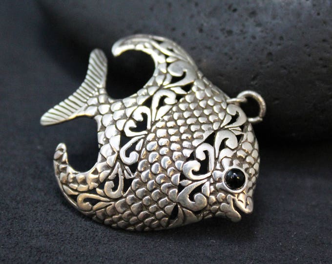 Sterling Silver Signed JELAINE Fish Pin with Optional Pendant, Designer Sterling, Sterling Silver Fish, Silver Fish Pin, Sterling Fish