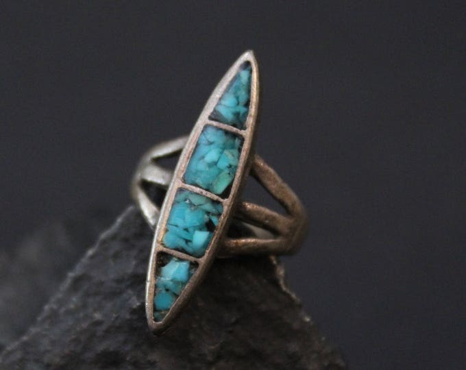 Sterling Silver Turquoise Chip Inlay Ring, Turquoise Ring, Turquoise Inlay Jewelry, Crushed Turquoise Silver Ring (AS IS)
