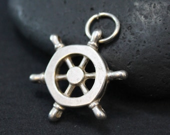 Nautical Sterling Silver Ship Wheel Pendant, Captains Wheel Necklace, Nautical Jewelry, Sterling Silver Nautical Pendant, Ship Wheel Charm