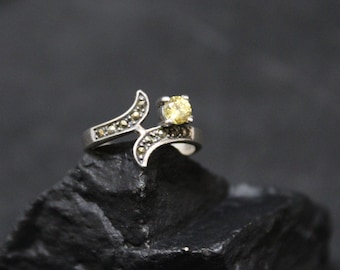 Sterling Silver Marcasite and Yellow CZ Ring