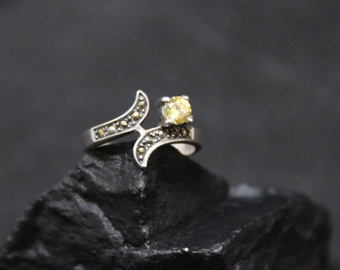 Sterling Silver Marcasite and Yellow CZ Ring