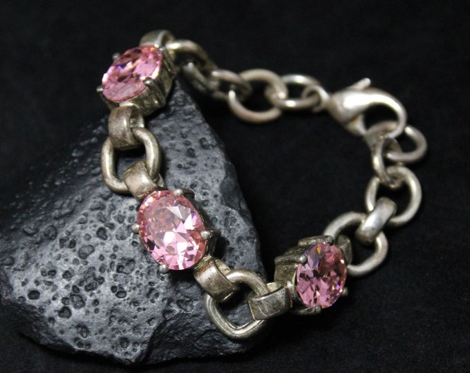 Bold Sterling Silver Chunky Chain Bracelet With Hot Pink CZ, Sterling Silver Chunky Chain, Bold Sterling Jewelry, Hot Pink Gemstone Jewelry