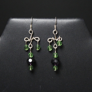 Sterling Silver Green and Purple Beaded Glass Dangle Earrings, Sterling Beaded Dangle Earrings, Glass Bead Earrings, Sterling Swirl Earrings
