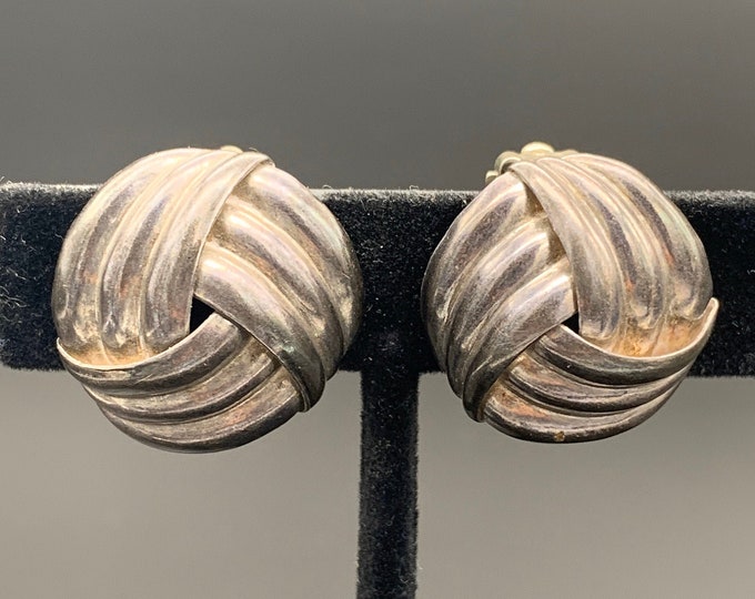 Swirl 925 Earrings, Swirl Sterling Vintage Earring Set, Swirl Silver Clip On Earrings, Round Silver Clip On Earrings