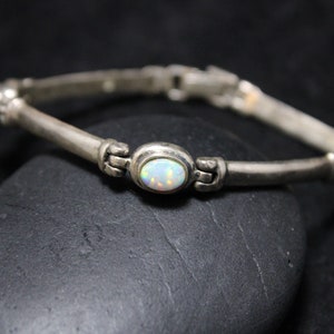Vintage Silver and Synthetic Opal Bracelet, Sterling Silver Opal Link Bracelet, Silver Opal Jewelry, Opal Silver Line Bracelet