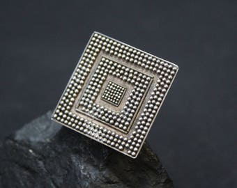 AS IS - Sterling Silver Textured Square Statement Ring, Sterling Silver Square Ring, Square Silver Ring, Abstract Sterling Silver Ring