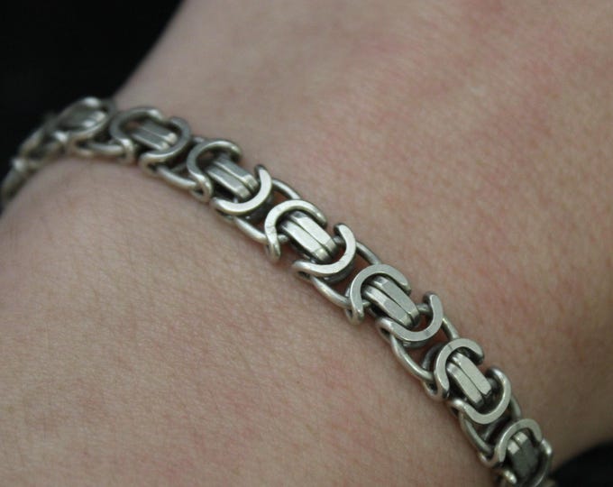 Vintage Italian Sterling Silver Chain Link Bracelet, VTG ITALY 925 MidCentury Unique Chain Bracelet, 8.75 inches long