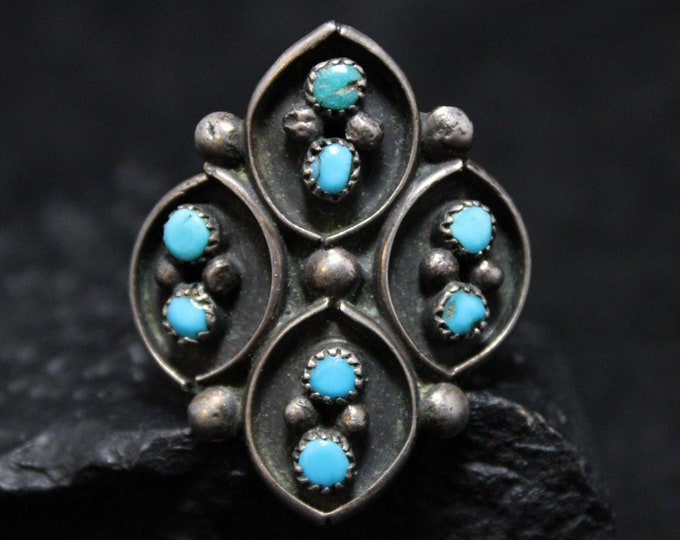 Vintage Sterling Silver and Turquoise Ring , Southwest Jewelry, Vintage Turquoise Jewelry, Turquoise Peacock Feather Ring