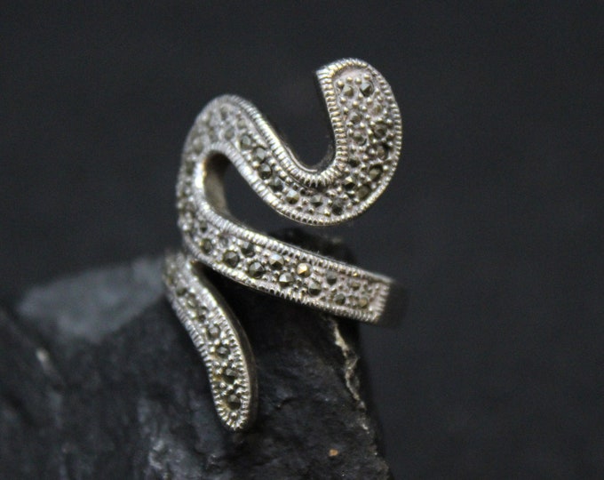 Sterling Silver Marcasite Snake Ring, Sterling Snake Ring, Sterling Marcasite Ring, Silver Serpent Ring, Sterling Silver Snake Jewelry