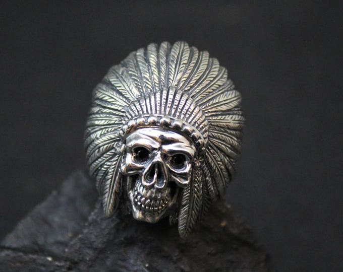 Sterling Silver Biker Skull Ring, Ring, Biker Jewelry, Sterling Skull Ring, Biker Ring, oxidized with spinel eyes, designer