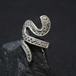 Sterling Silver Marcasite Snake Ring, Sterling Snake Ring, Sterling Marcasite Ring, Silver Serpent Ring, Sterling Silver Snake Jewelry
