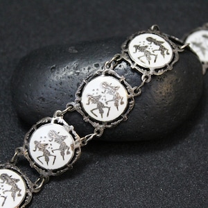Sterling Silver Siamese Link Bracelet, Sterling Siam Niello Bracelet, Siamese Sterling Silver Jewelry, Niello Link Bracelet, Siam Jewelry