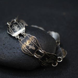 Sterling Silver Siamese Link Bracelet, Sterling Siam Niello Bracelet, Siamese Sterling Silver Jewelry, Niello Link Bracelet, Siam Jewelry