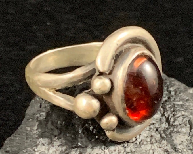 Extra Small Ring, Oval Gemstone Set in 925 Sterling Silver, Vintage Collectable Ring Size 3.75, Black Oxidized