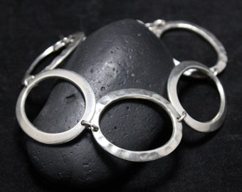 Chunky Sterling Silver Link Bracelet Hammered Texture, Modernist Silver Bracelet, 8 3/4 Inch Silver Bracelet, Large Silver Link Bracelet