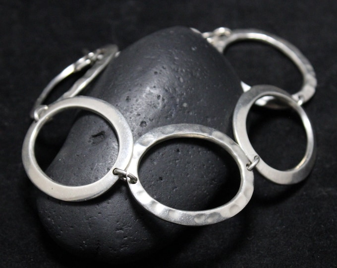 Chunky Sterling Silver Link Bracelet Hammered Texture, Modernist Silver Bracelet, 8 3/4 Inch Silver Bracelet, Large Silver Link Bracelet