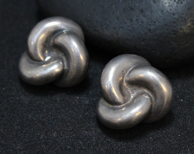 Sterling Silver Frederic Jean Duclos Sculptural Clip On Earrings, Designer Signed Earrings, Modernist Sterling Earrings, Sterling Clip On