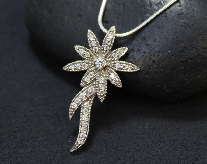 Sterling Silver CZ Flower Necklace, Sterling Flower Necklace, Gemstone Flower, Sterling Silver CZ Necklace, Spring Fashion, Spring Jewelry