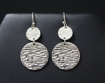 Sterling Silver Textured Dangle Disk Earrings, Textured Sterling Earrings, Textured Silver Jewelry, Sterling Silver Circle Dangle Earrings