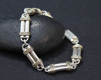 Sterling Silver and Brass Laton Link Bracelet, Sterling Laton Jewelry, Designer Sterling Link Bracelet, Sterling Silver and Brass Jewelry
