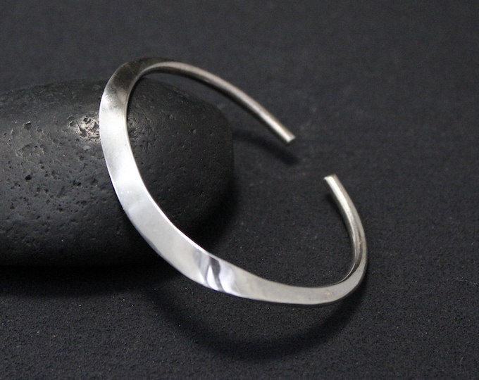 Sterling Silver Modernist Flattened Cuff Bracelet, Modern Sterling Silver Cuff, Minimalist Silver Cuff Bracelet, Modern Sterling Jewelry