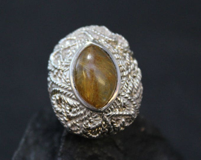 Silver Rutilated Quartz Statement Ring, Rutilated Quartz Jewelry, Silver Rutilated Quartz Ring,  Silver Knot Ring