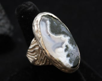 Sterling Ying Yang Agate Oval Statement Vintage Large Ring Unisex Sold AS IS