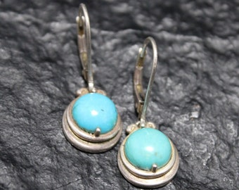 Vintage Sterling Silver Round Turquoise Dangle Earrings, Round Turquoise Earrings, Simple Turquoise Earrings, Turquoise Jewelry, Minimalist